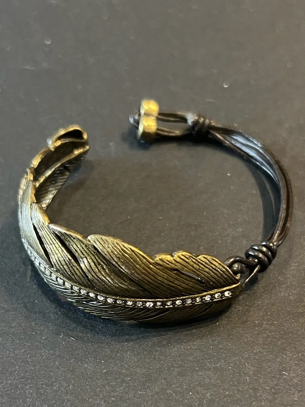Fossil Bronze Feather Bracelet with Rhinestone Accent